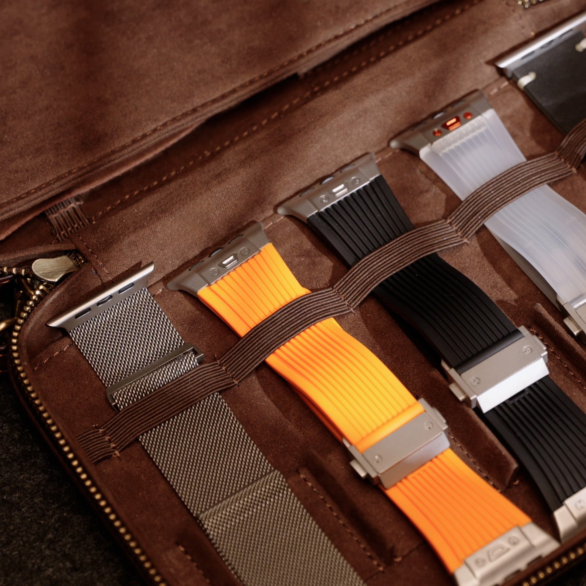 Estuche de almacenamiento de cuero para correas de Apple Watch: se adapta a correas de metal